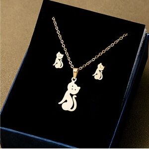 Fashion Cross Cat Stainless Steel Plating Jewelry Set 2 Pieces